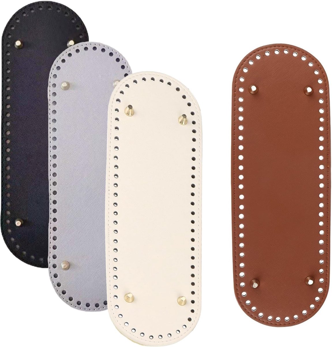 PU Leren Tas Basis Panelen, 12x4 Inch 4-Pack Haakbodems met Gaten voor DIY Handtas Projecten in Bruin, Zwart, Beige en Wit