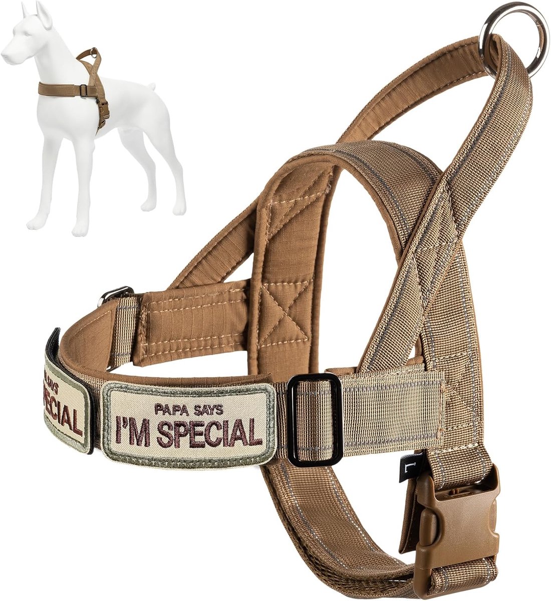 SnelShoppen - Verstelbare Hondentuig voor Kleine, Middelgrote en Grote Honden, Reflecterend, Lekvrij, Bruin, XL, Perfect voor Jacht en Buiten Training
