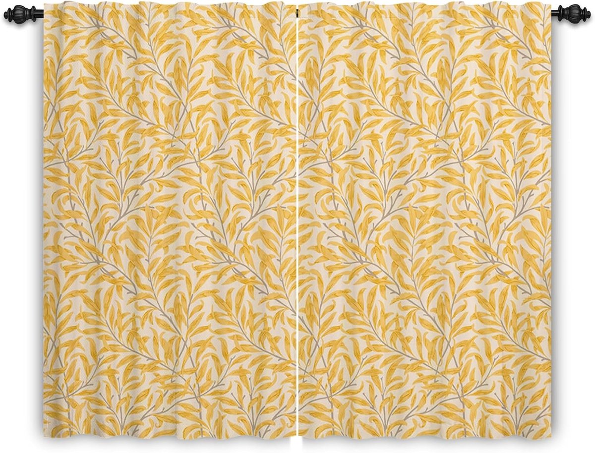 Zakgordijn, 107 x 160 cm, bladeren, gele planten, bloemenpatroon, potlood, ondoorzichtig, 80% lus, raambehandelingen - ShopVlot