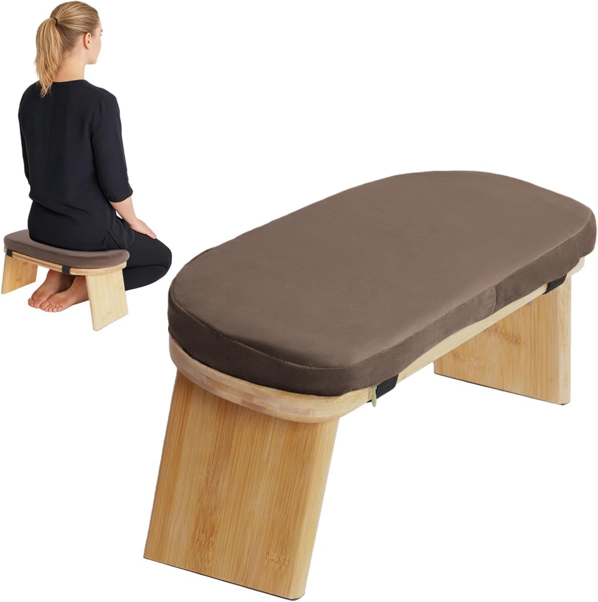 Meditatiebank, yogaband, inklapbaar, ergonomisch, met gevoerde zitting, meditatiemat, meditatiestoel, yogabruk met 180 kg draagvermogen en 5 graden vooruit-hellingshoek, koffie