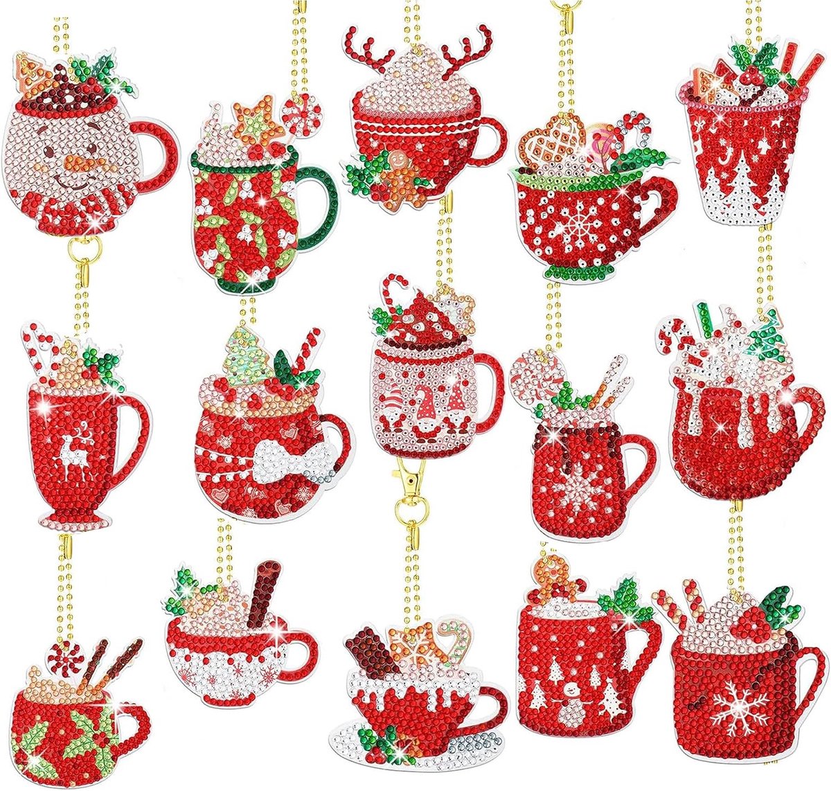 15 stuks sleutelhangers diamantschilderij Kerstmis, 5D Kerstmis diamantschilderij, Kerstmis diamantschilderij, sleutelhangers, diamantschilderij Kerstmis, kinderen, voor kersthangers, sleutelhangers,