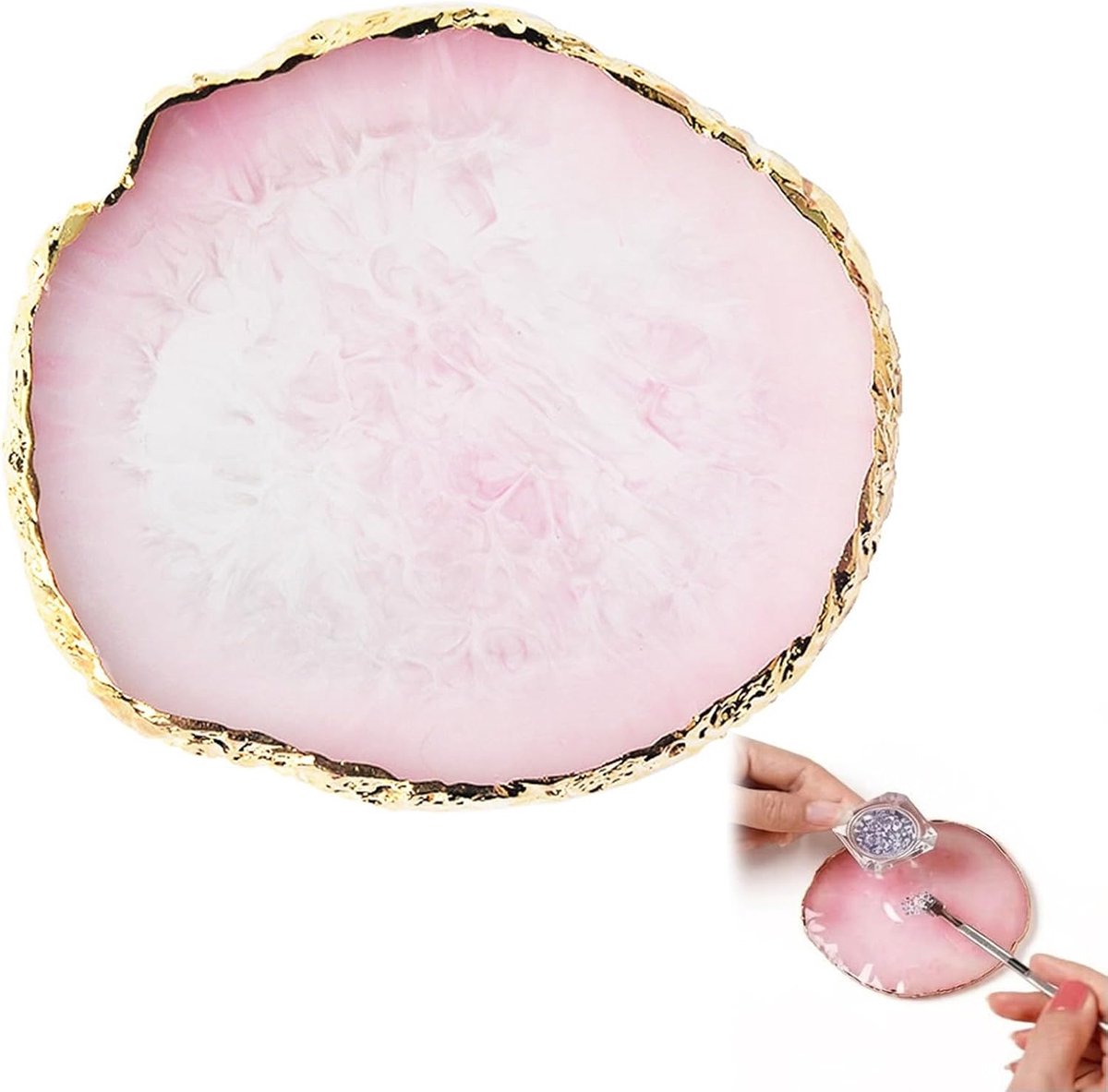 Make-uppalet, nagelkunstpalet van hars, kleurenmenging, kleurenpalet voor manicure, gouden basis voor make-up en tentoonstelling, professioneel gebruik en doe-het-zelf (roze)
