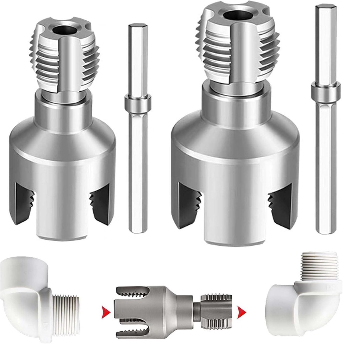 HhBdy Set van 2 stuks pijptappen, buisdraadsnijder 1/2 en 3/4 inch schroefdraadsnijset koolstofstaal - ShopVlot