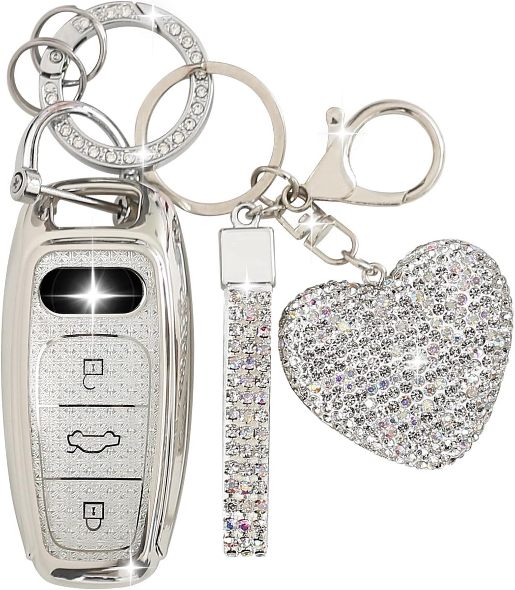 Car Key Case Fit for Audi, Car Key Cover with Glitter Love, Keychain, Compatible with Audi A6L, A6, A7, A8, Q7, Q8 - ShopVlot