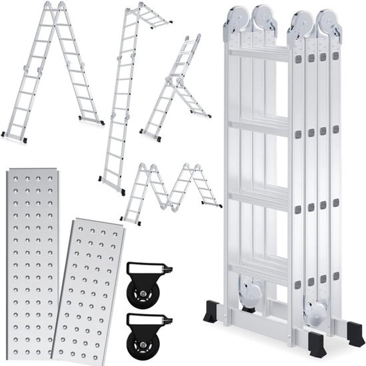 Multifunctionele aluminium ladder - 4,7 m - met platform en 16 treden