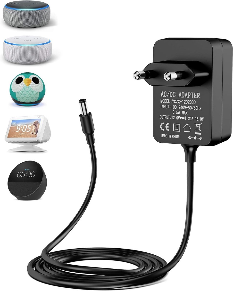 Krachtige 15W Voedingsadapter voor Echo Dot, Show 5 en Fire TV Cube - Snelle Oplader voor Smart Speakers en Displays
