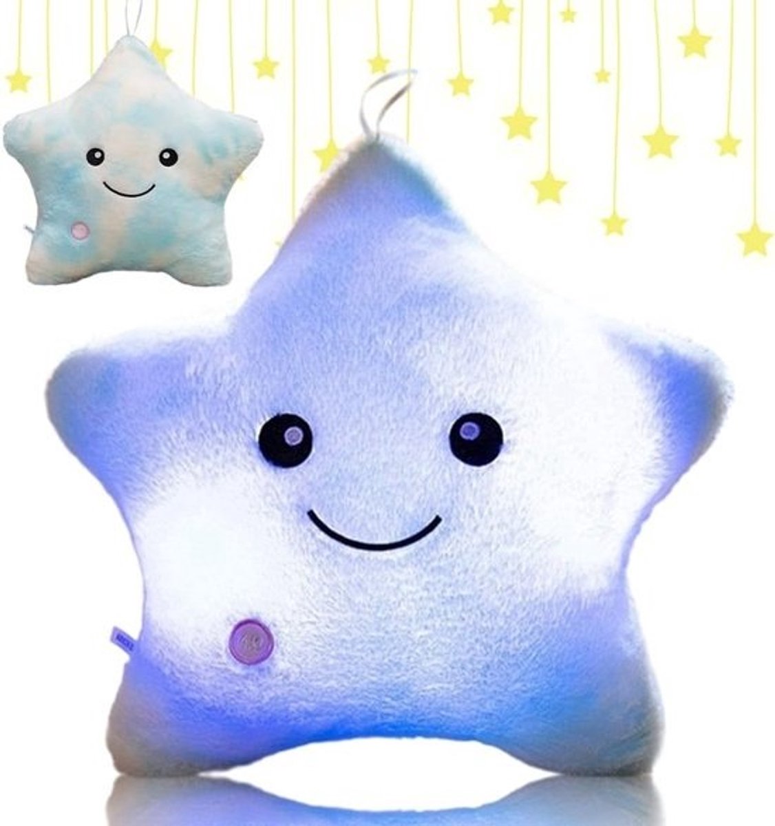 Zacht en Fluffy 3D Sterkussen voor Kinderen - Decoratief Kinderkamerkussen - LED Sterkussen in Luchtblauw