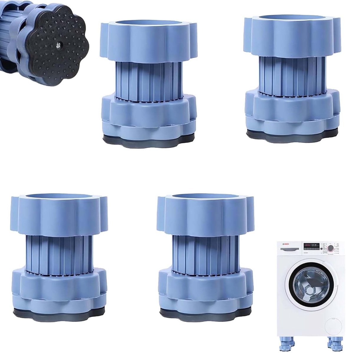 SnelShoppen - 4 stuks Universele Wasmachine Voeten, Trillingsdempers, Verstelbaar 8-11 cm, Antislip Stoomvoeten voor Wasmachine en Droger, Vloerbesche