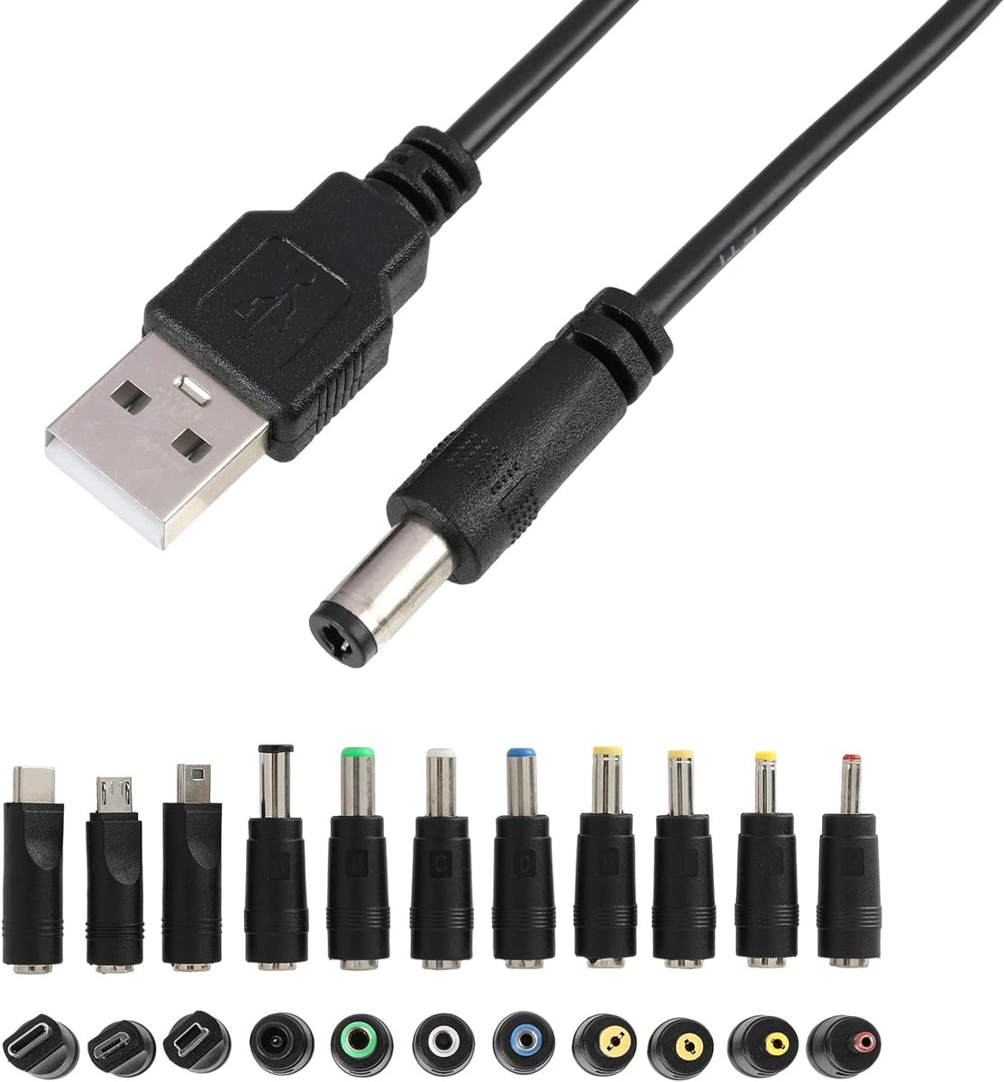 12 Piece DC AC Adapter Kit with USB to DC 5V Power Cable 5.5 x 2.1 mm Universal Converters for Electronic Devices - ShopVlot