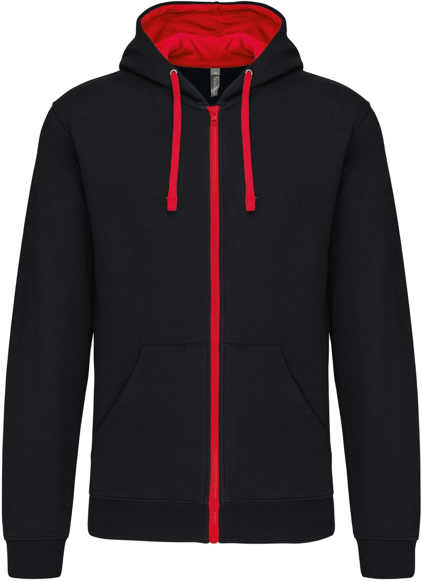 Hoodie Heren met Rits – Vest met Capuchon en Steekzakken – black / red – S