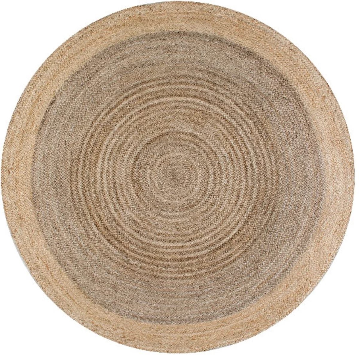 Jute tapijt rond 90 x 90 cm - omkeerbaar grijs met beige rand - handgeweven - ideaal voor woonkamer - ShopVlot