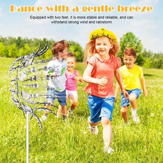 Unieke metalen windmolen met 360° dual rotors, kinetische windspinner en 3D sculptuur voor tuin, patio en gazon (Zilver) — afbeelding 2
