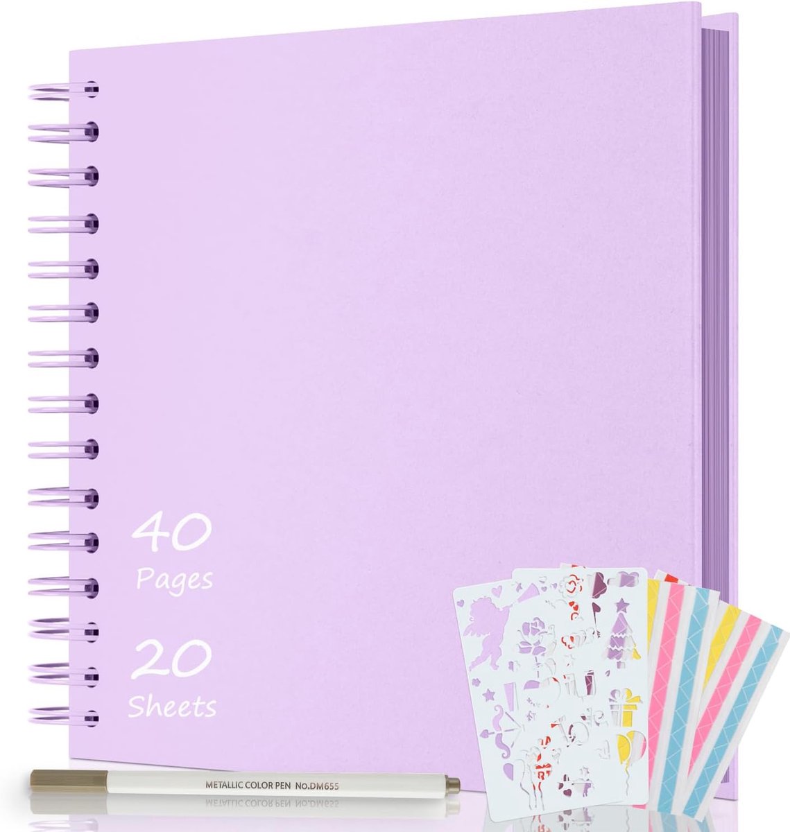 Plakboekalbum 21x21cm, DIY Fotoalbum Hardcover Kraftpapier Scrapboek 40 Pagina’s Herinneringenboek voor Familie, Gastenboek voor Verjaardagsjubileum Valentijnsdag (Paars)