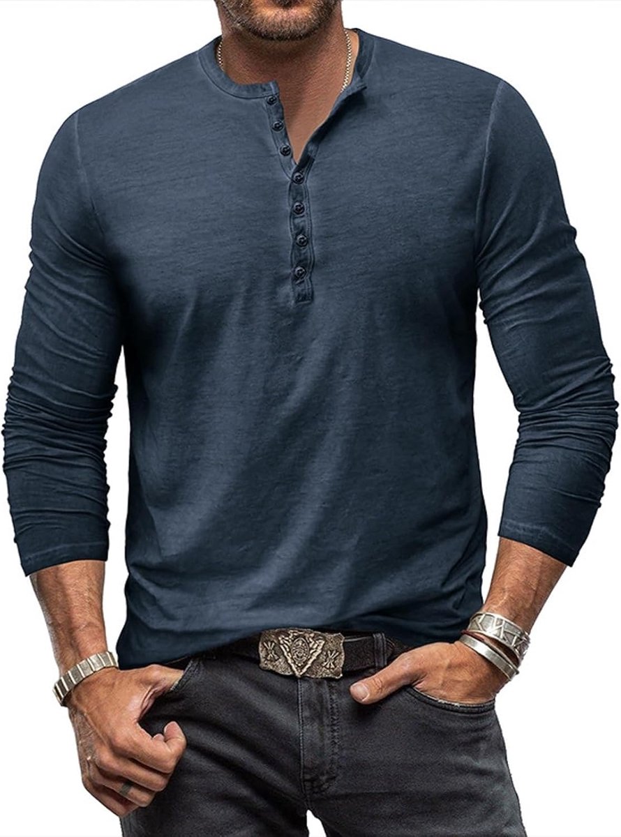 Tops Henley T-shirt met lange mouwen voor mannen katoen casual opa vintage T-shirts T-shirt met knopen M-3XL
