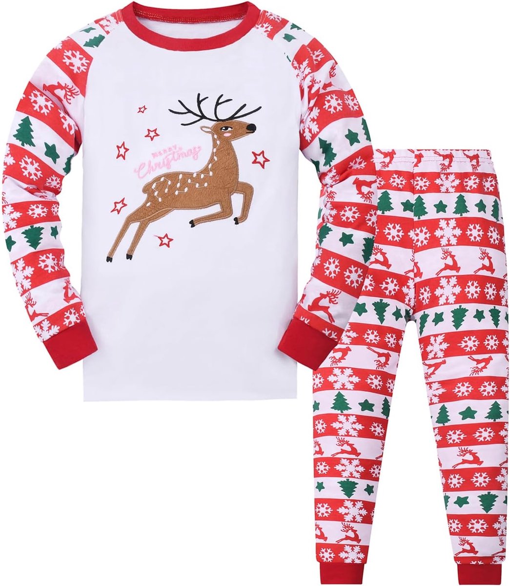 Pyjama Kinderen Katoenen Nachtkleding met Kerstprints voor Jongens en Meisjes van 2-12 Jaar