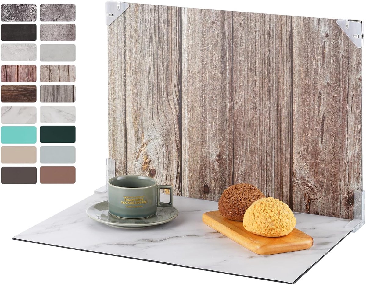 Foto-achtergrondset, 30 x 40 cm, voor Kleine Producten, Reflector | Karton En 9 Stuks, Dubbelzijdig Achtergrondpapier met 18 Patronen voor Levensmiddelen, Sieraden, Cosmetica