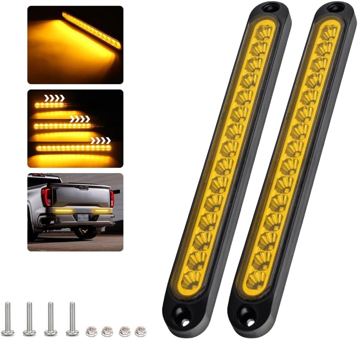 15 leds, 2 stuks, 12-24 V waterdicht, achterlicht voor dynamisch dagrijlicht voor auto, SUV, camper, vrachtwagen, aanhanger (geel)