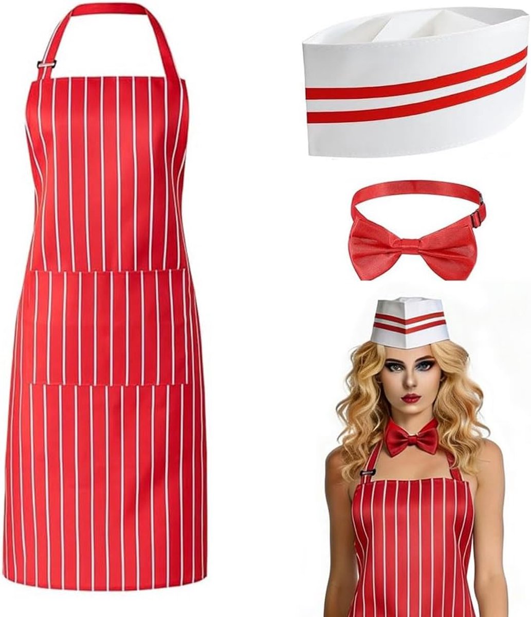 3-delig, ober kostuum in jaren 50-stijl, uniseks, voor carnaval, cosplay, retro, restaurant, party