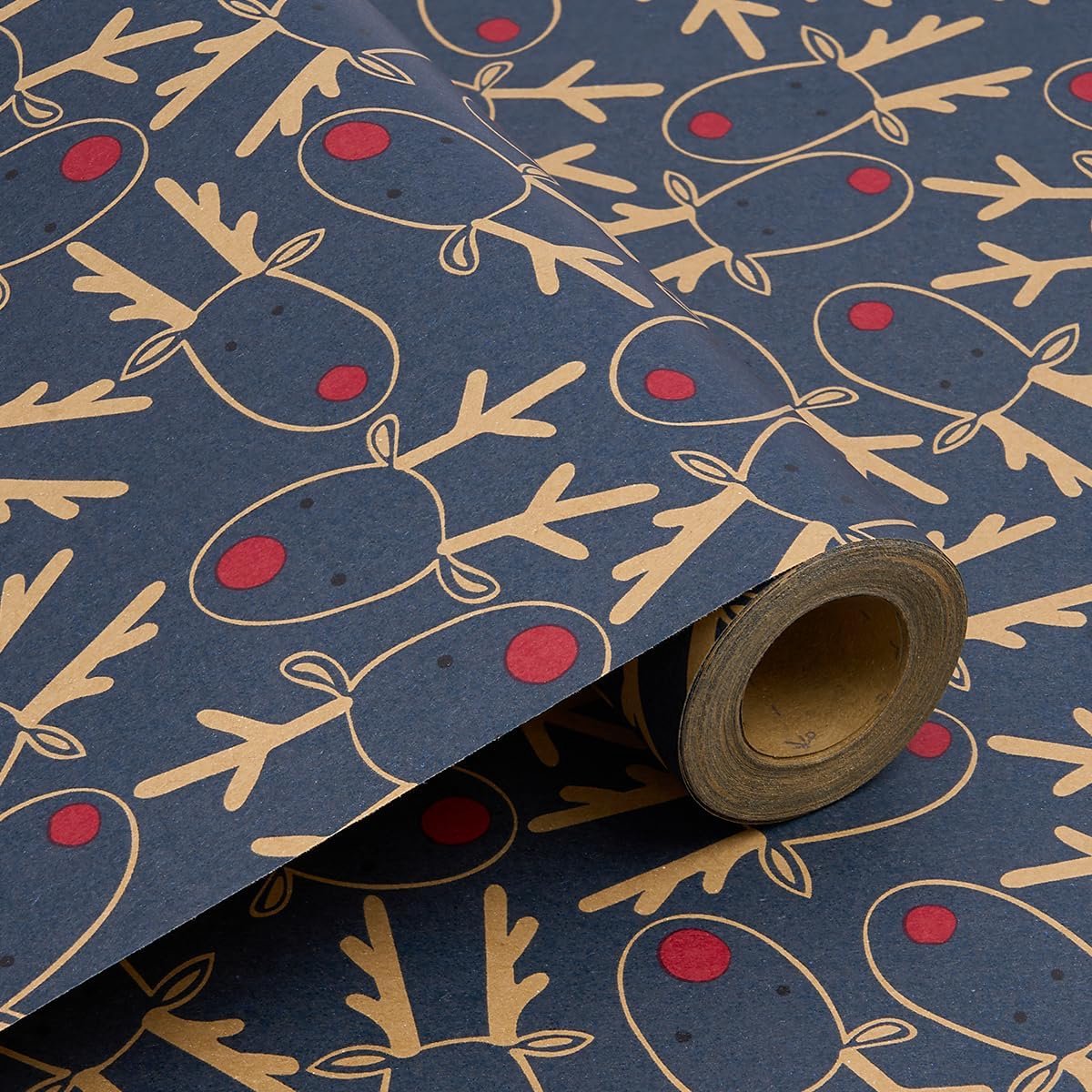 Cadeaupapier Rol, Recyclebaar Blauw Hertenhoofd Kraftpapier, Geschikt voor bruiloften, verjaardagen, Kerstmis, feestcadeaudecoraties