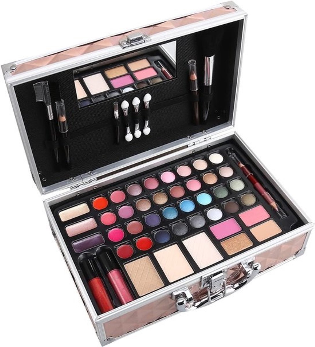Make-uppalet - 48 stuks - Oogschaduw, blush, lippenstift en nagellak | Opbergkoffer - Organizer | Perfect geschenk - Voor vrouwen