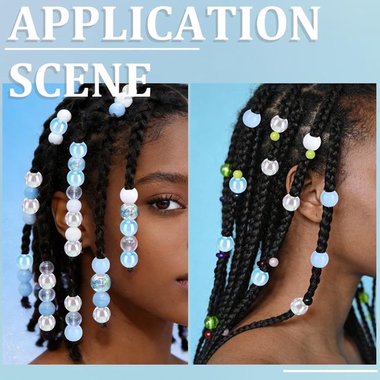 120PCS 12mm Acrylic Hair Beads Kit with Braiding Tool Large Hole Round Blue White Assorted Plastic Pony European - ShopVlot — afbeelding 4