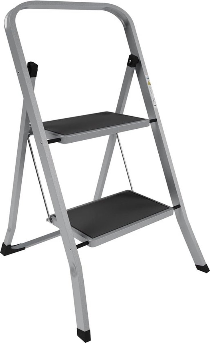 2-traps stalen vouwladder - robuust - met antisliptreden en inklapmechanisme - Max. belasting 150 kg - voor thuis, keuken, DIY en tuin