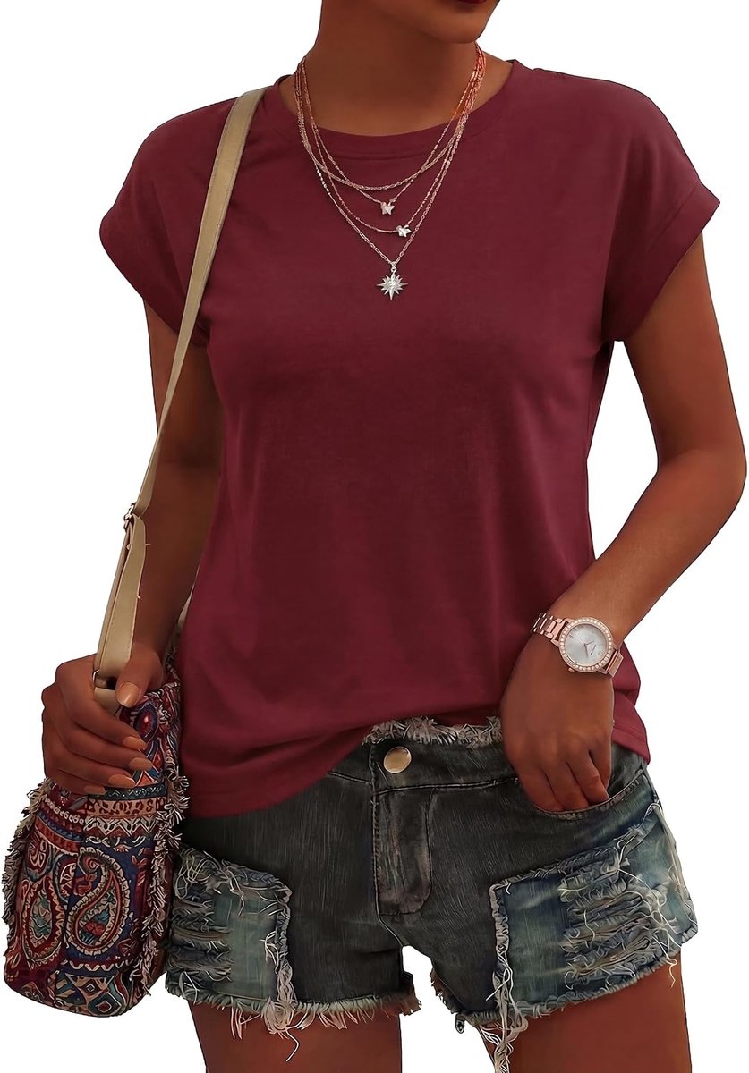 Zomer T-shirt ronde hals ruches mouwen top casual elegant basic vrije tijd - S-XXL