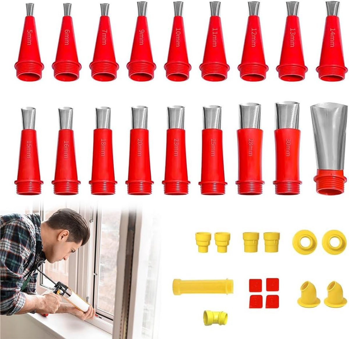 Set eendelige roestvrijstalen sproeiers, 32 stuks verschillende maten cartridgepunten, geïntegreerde rubberen mondstukset, siliconen punten, universele geïntegreerde rubberen