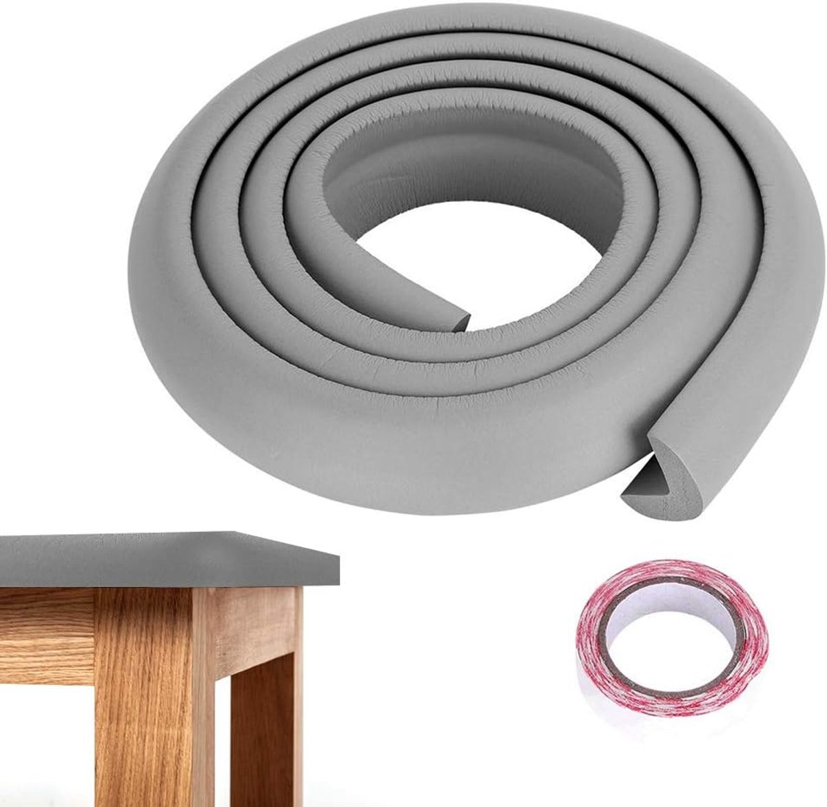 Rubberen bumperstrip, 2 m beschermers tafelrand veilige hoekbeschermer voor thuis, kinderkamer (grijs)
