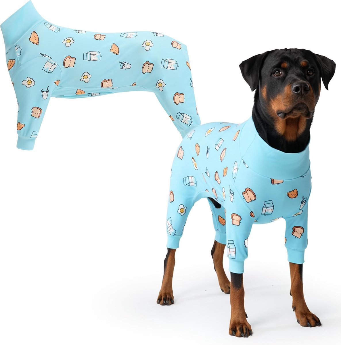 Paws Hondenpyjama, hondenherstelpak voor mannen, onesie, ultrazacht en 4-wegs stretch, voor kleine, middelgrote en grote rassen - ontbijtblauw - 4XL