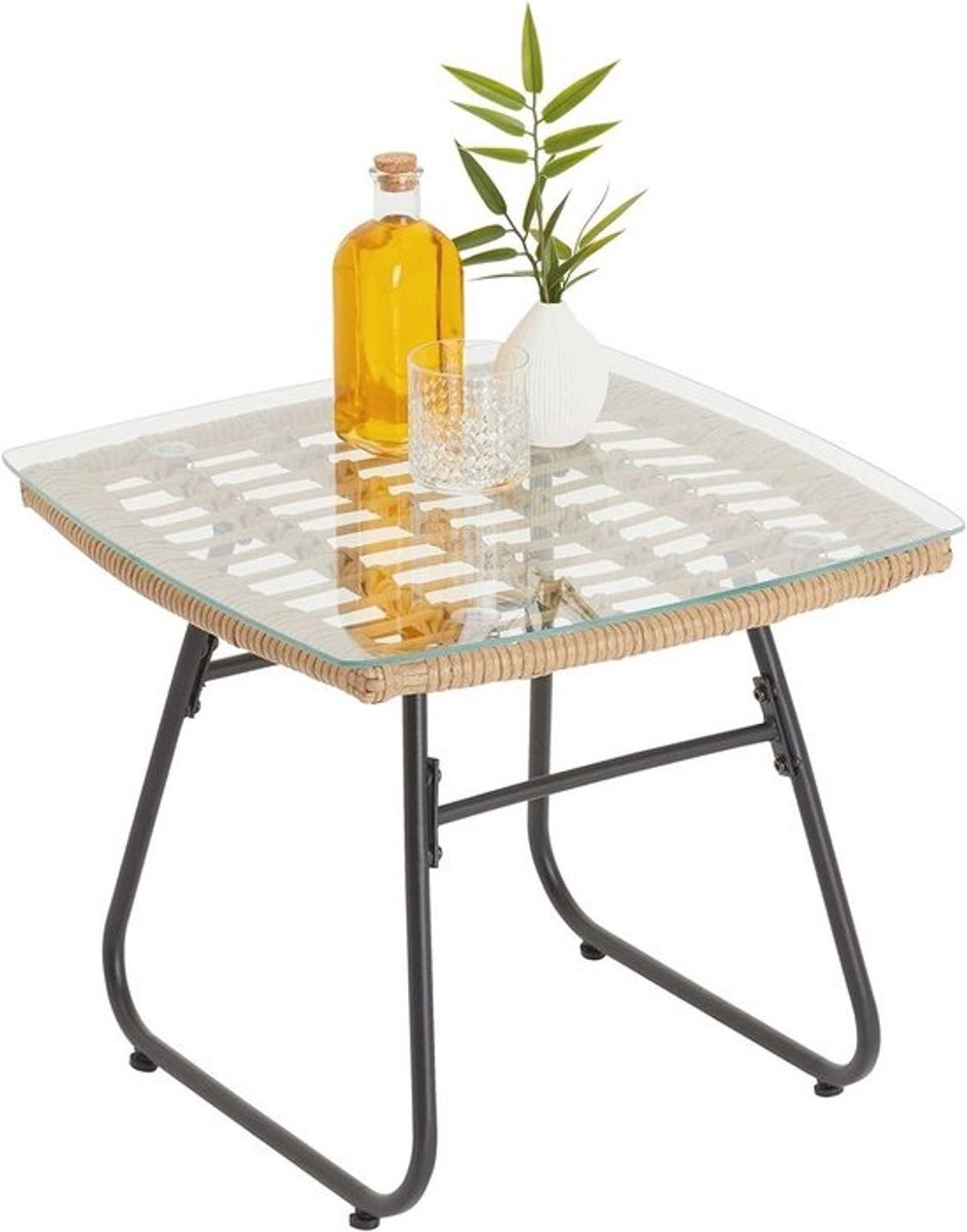 Elegante bijzettafel - Met glasplaat - Praktische tuintafel - In rotanlook
