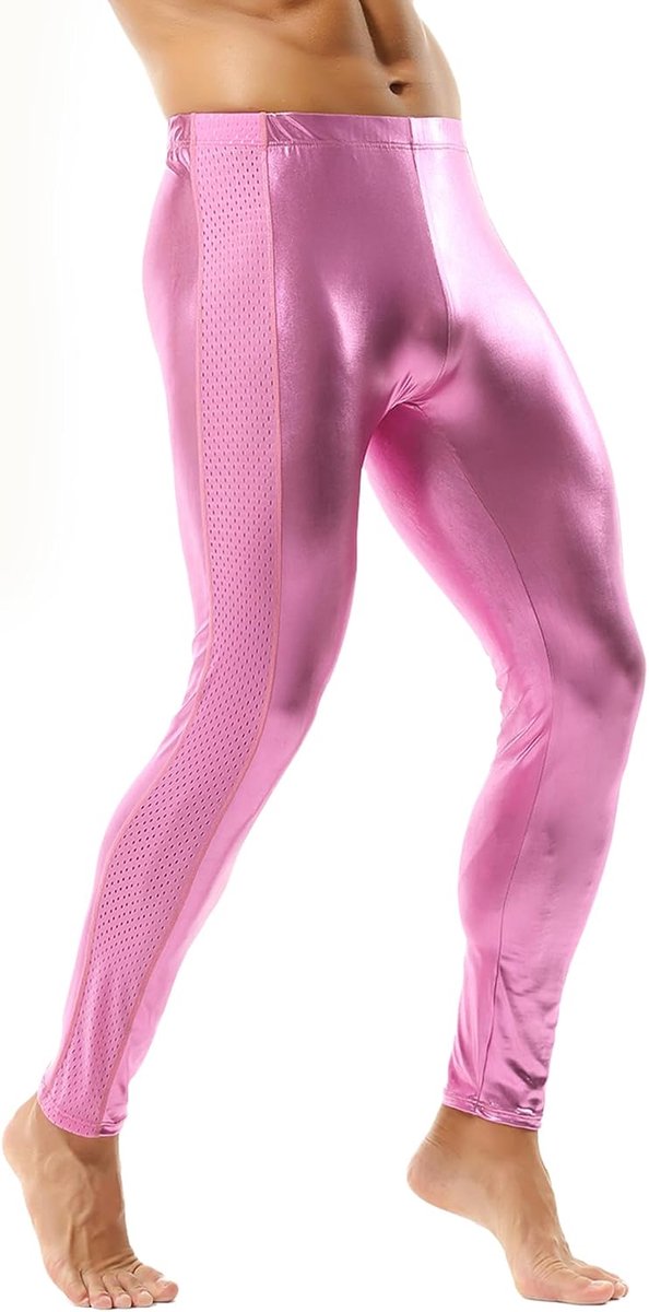 Sportlegging voor heren, lange onderbroek, metallic sportbroek voor heren, leggings voor clubkleding