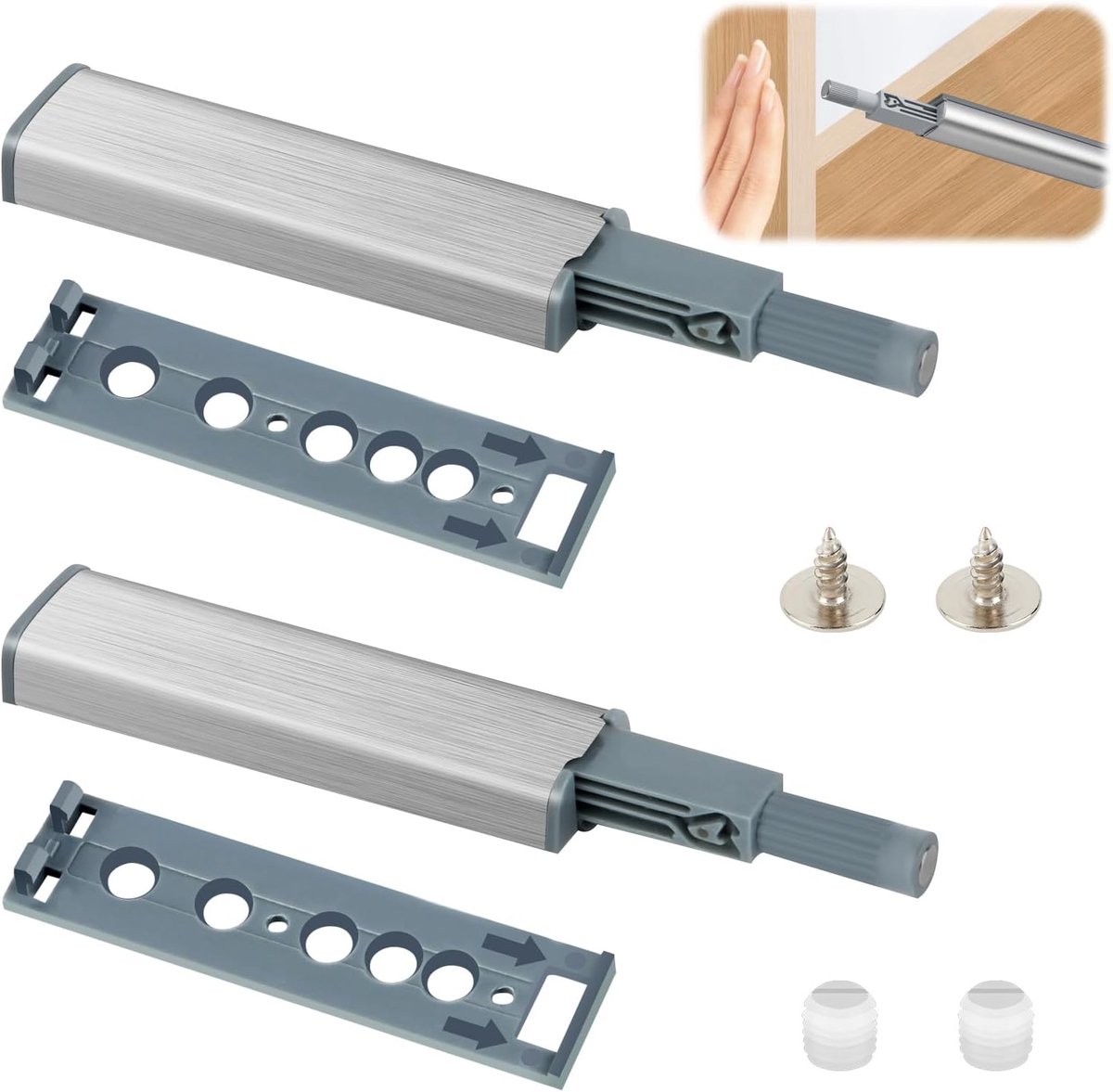 2 stuks push-pull voor deuren, drukopening deuren sluiten, aluminium behuizing, push pull deursysteem, deuropening voor meubels, openen van het druksysteem