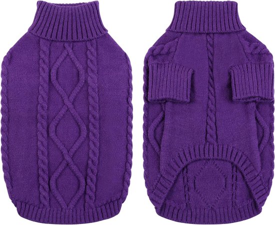 Dachshund Trui Middelgroot Gebreid Hondentruitje Ronde Hals Gebreide Trui Kattentruitje Hondenkleding Outfit Voor Teckel Chihuahua Worsthond Bulldog Yorkie, Paars, M — afbeelding 4