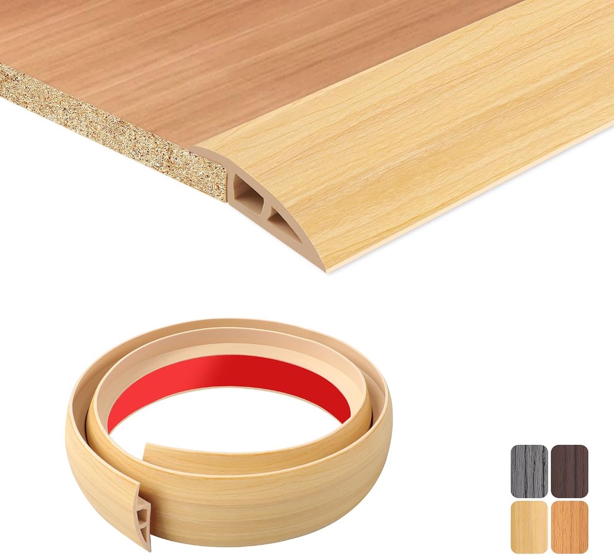 Zelfklevend, flexibele overgangsstrip, vloer, antislip, pvc-overgangsstrip voor het afdekken van deuren, tegeltapijt naar tegels, 100 x 5 cm (origineel hout)