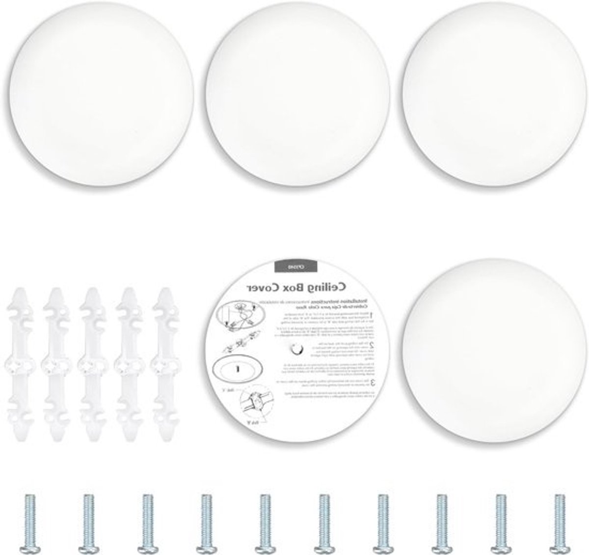 Vijfstuks ronde plafondafdekplaten - 13,7 cm hoogwaardig plastic - Verfbaar met montagebeugels en schroeven