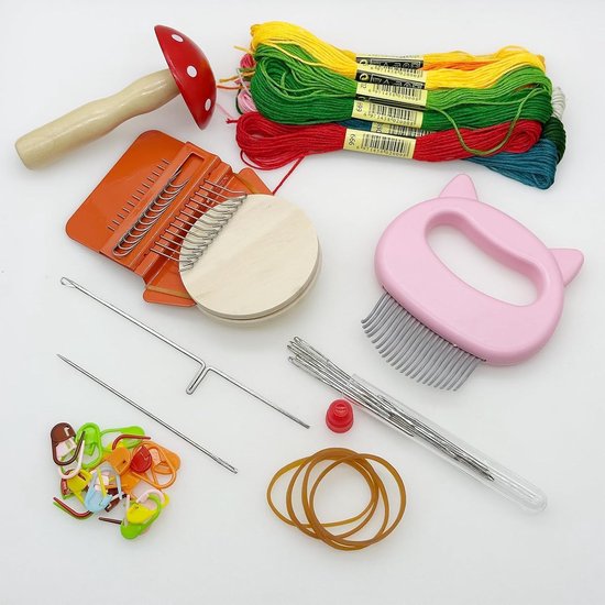Kleine weefmachine met 12 haken, 50 kleuren stopdraden voor DIY patronen en kledingreparatie — afbeelding 3