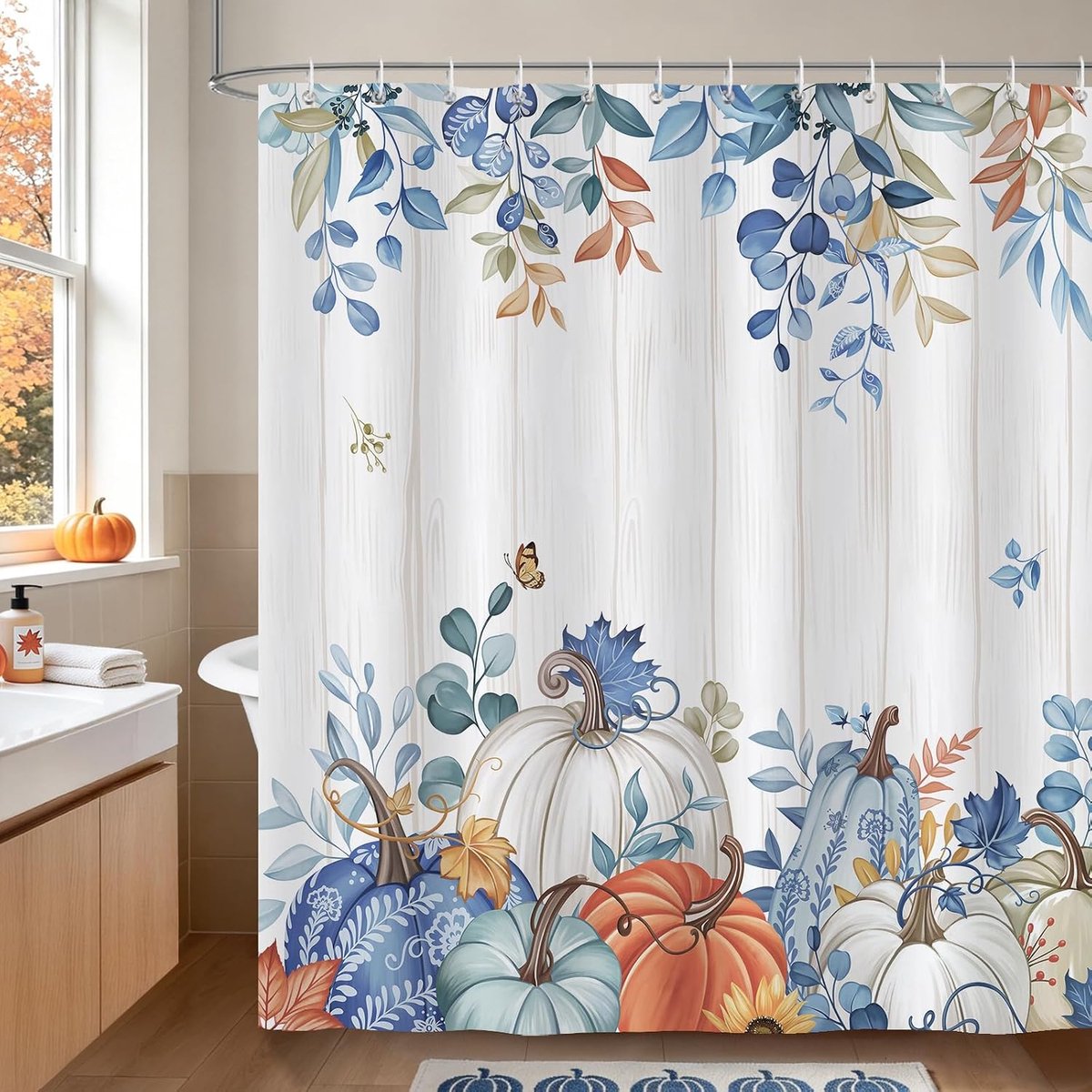 Douchegordijn herfst pompoenen 180 x 180 cm - waterdicht polyester - schimmelbestendig - gezellige sfeer - ShopVlot