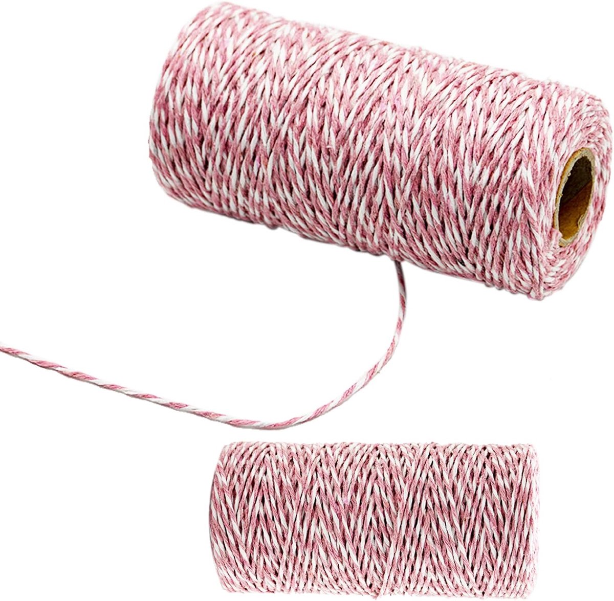 100 m donkerroze en wit doe-het-zelf ambachten katoenen touw touw, 1,5 mm gekleurd knutselkoord voor doe-het-zelf ambachten, handgemaakte kunst, breien, wandkleden, tuinieren en geschenkverpakking