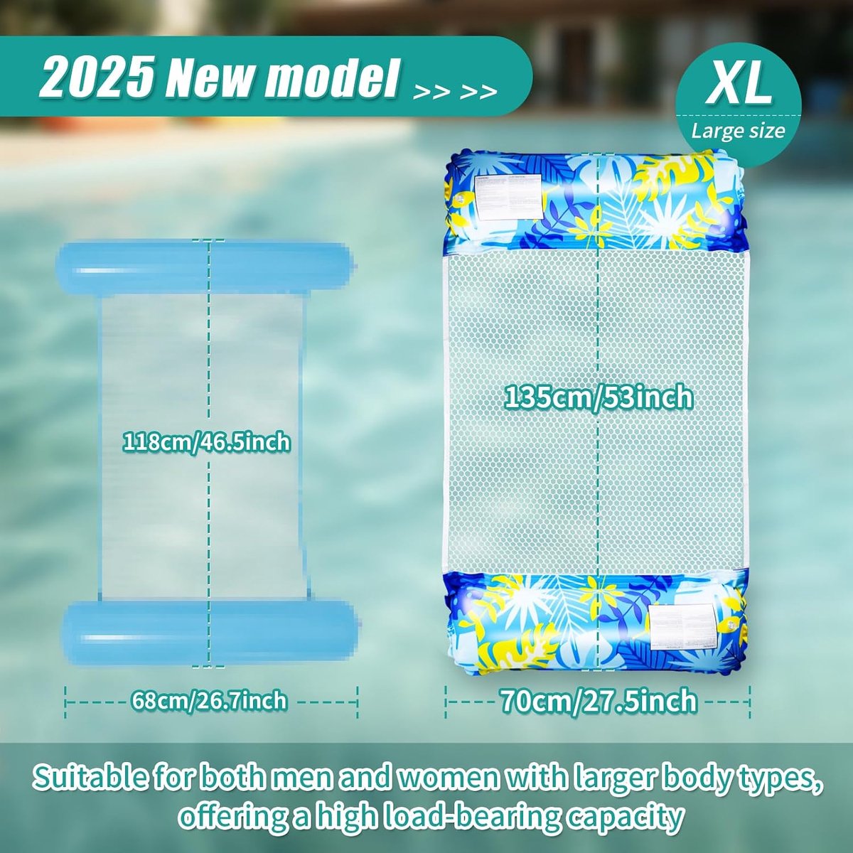 Luchtmatras, zwembadaccessoires, plezier, luchtmatras, waterhangmat, 4-in-1 opblaasbare waterhangmat voor volwassenen