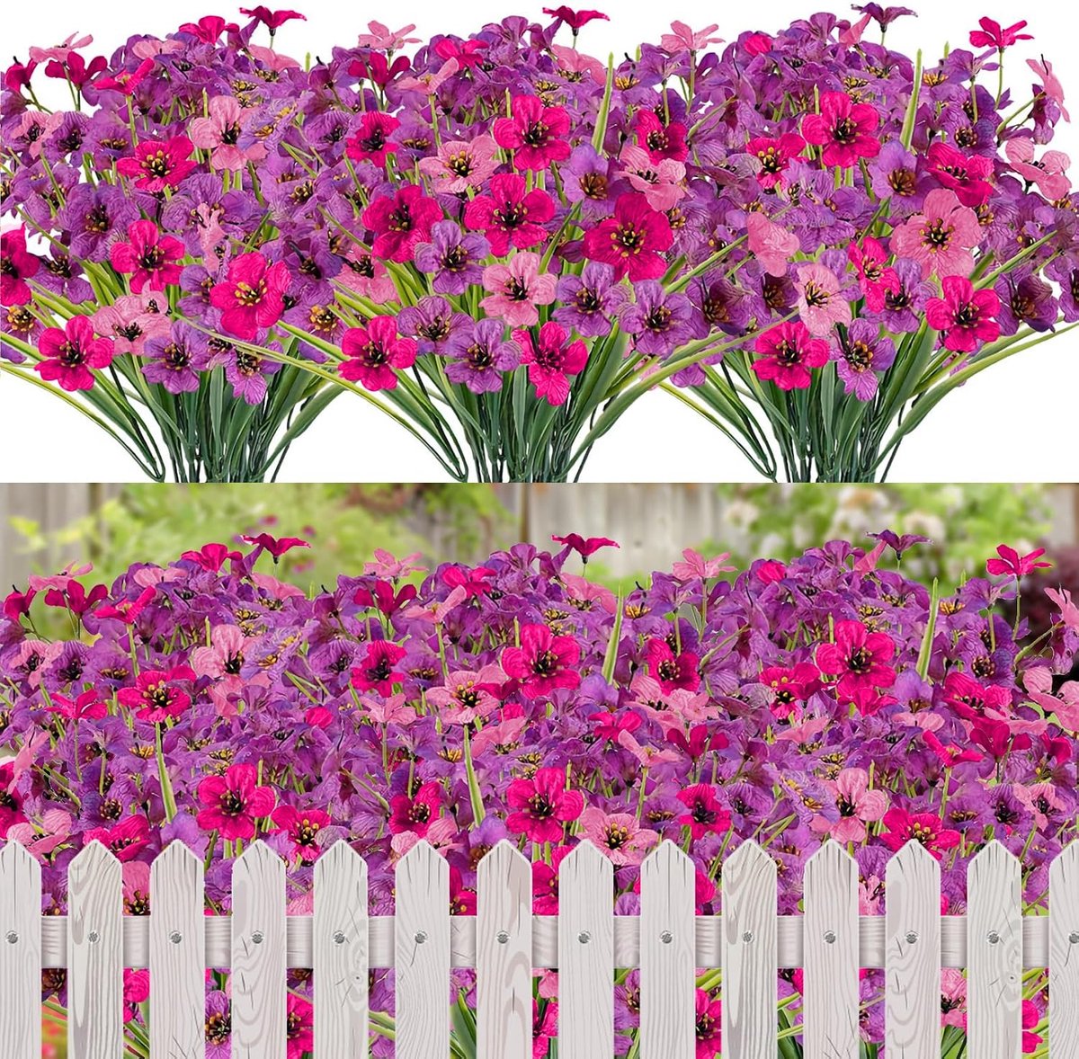 Kunstbloemen, echt balkon, kunstbloemen, weerbestendig, kunstplanten, buiten, uv-bestendig, balkonbloemen voor tuin, outdoor, paars, roze, rozerood