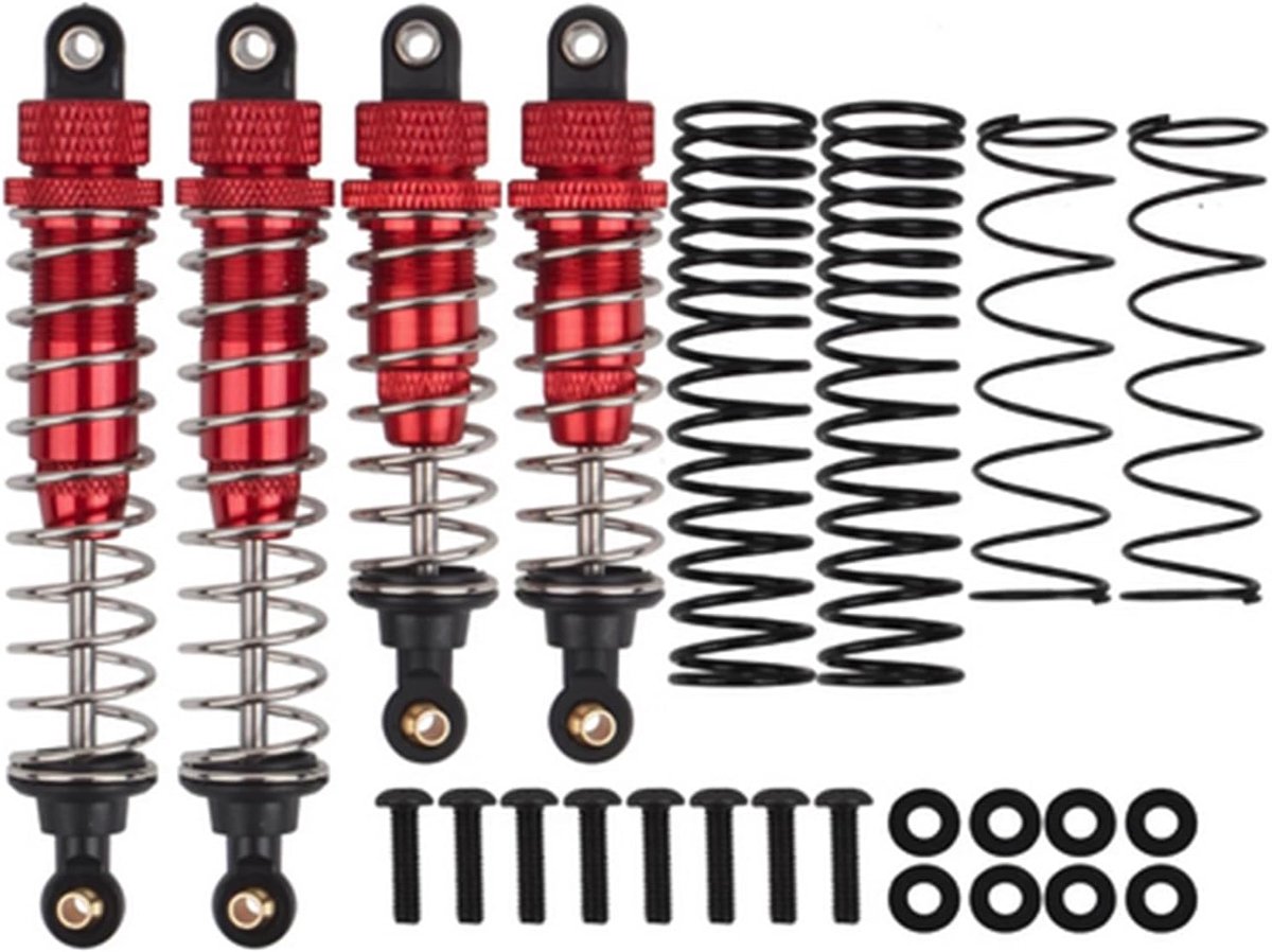 4 stuks aluminium schokdempers voor achter 1/10 RC voor Tamiya DT-02 DF-02 DT-03 TT-02B 1/10 RC upgrade-onderdelen (rood)