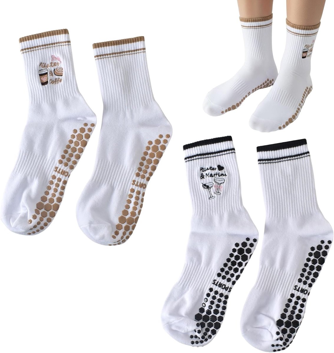 Sokken voor dames, pilatesokken, antislip, katoen, fitness, trainingssokken voor yoga, pilates, sport, dans