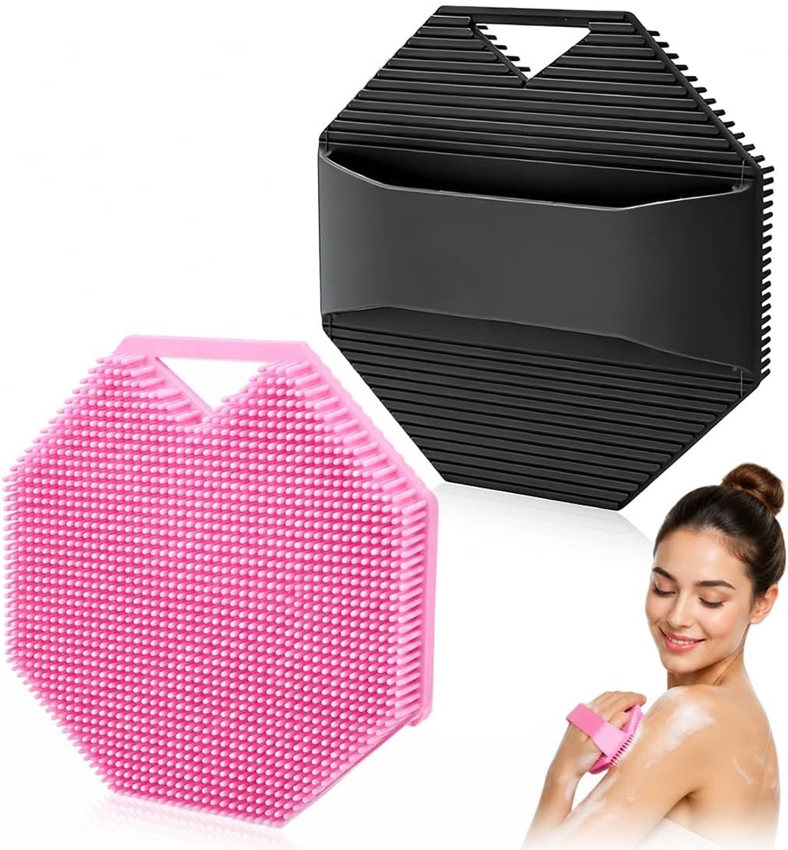 2 Pcs Doucheborstels, Siliconen Bodybrushes met Haken voor Douches, Zachte Body Massage Brushes, Badborstels [Zachte Exfoliatie en Massage], Siliconen Body Brushes