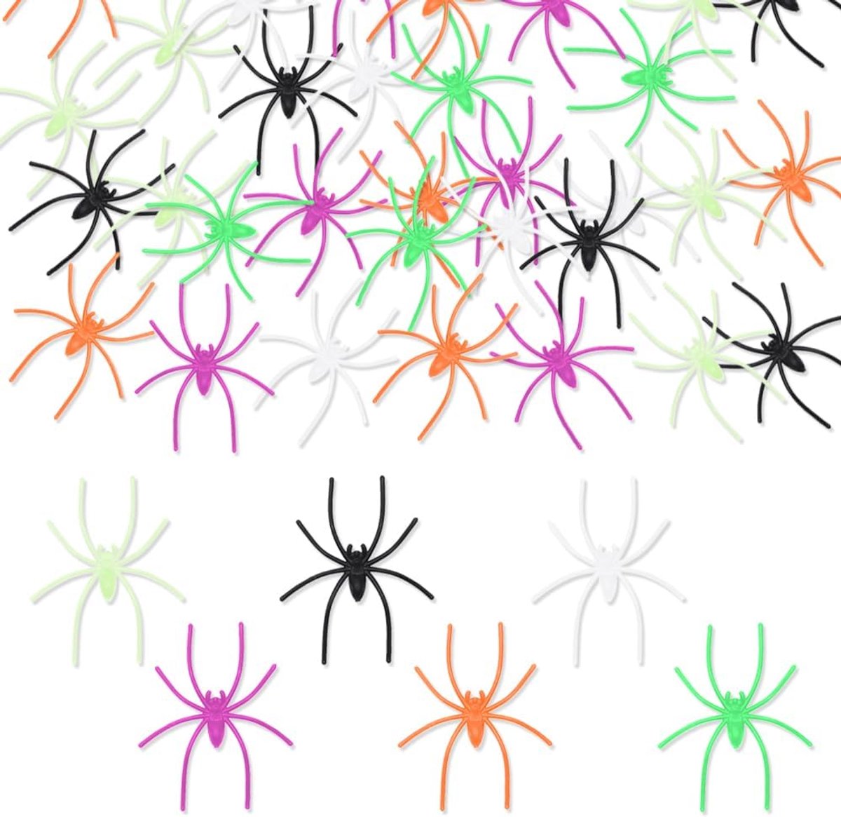 150 stuks kleurrijke decoratieve spinnen van kunststof, realistische kleine Halloween-spinnenteam, griezelige Halloween-spinnen voor Halloween-decoratie