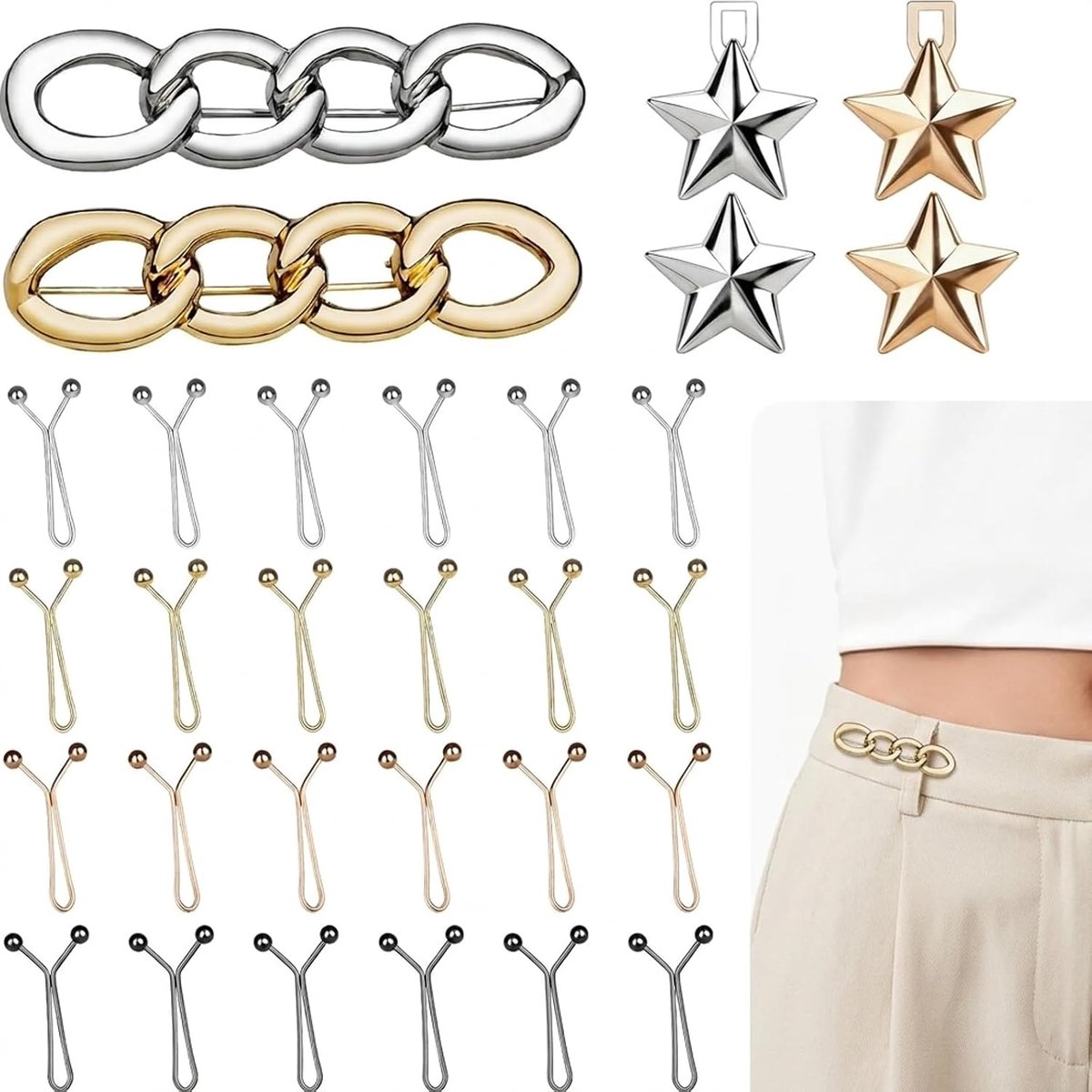28 stuks taillegespset, broekband strakker maken, broek strakker maken clip, broek strakker maken clip, broekverkleiners voor jeans, no-sew verwijderbare instant knoopversteller voor vrouwen en mannen