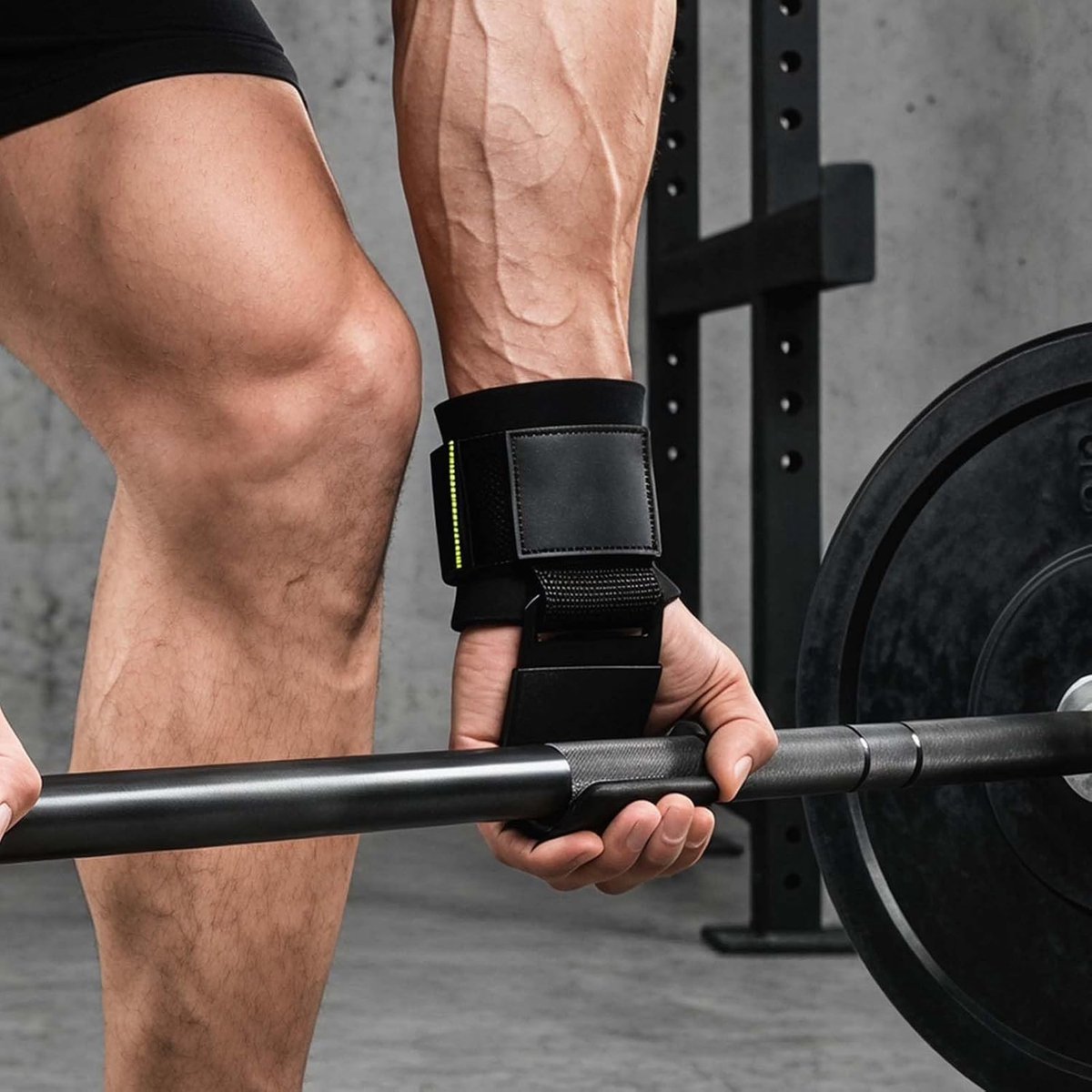 Trekband voor krachttraining, met rubberen gecoate handgrepen, antislip, 8 mm, neopreen, gevoerd, polsband, krachttraining, voor heren en dames, deadlift, tractie en gym