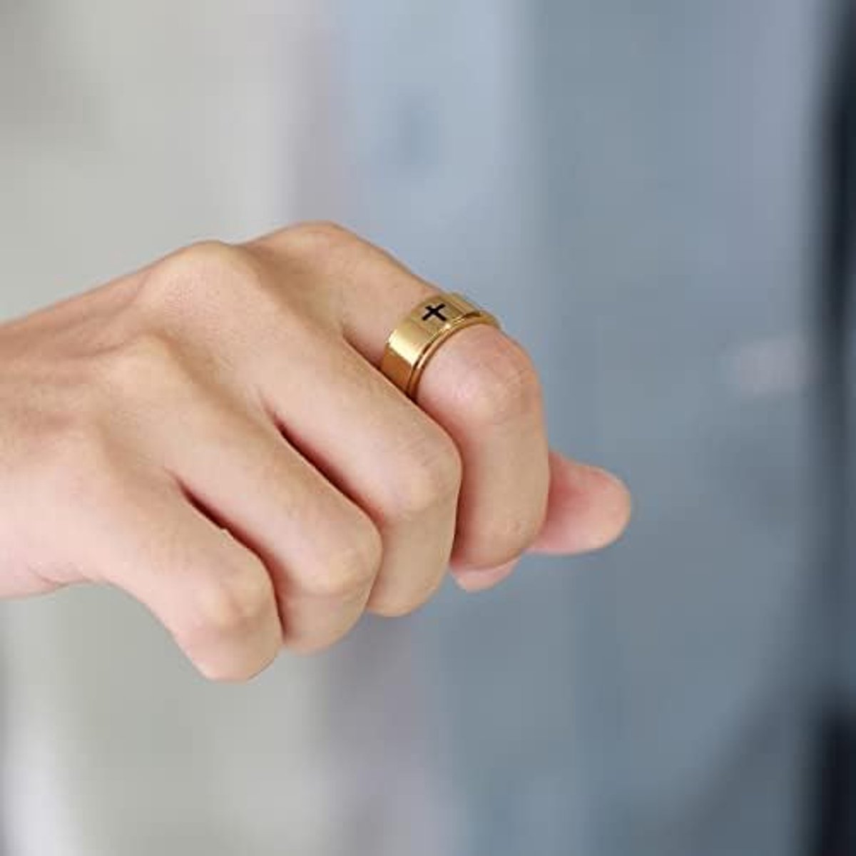 Ring voor heren, roestvrij staal, kruis, 8 mm, anti-stress, cadeau-idee voor Vaderdag, verjaardag, bruiloft, Kerstmis
