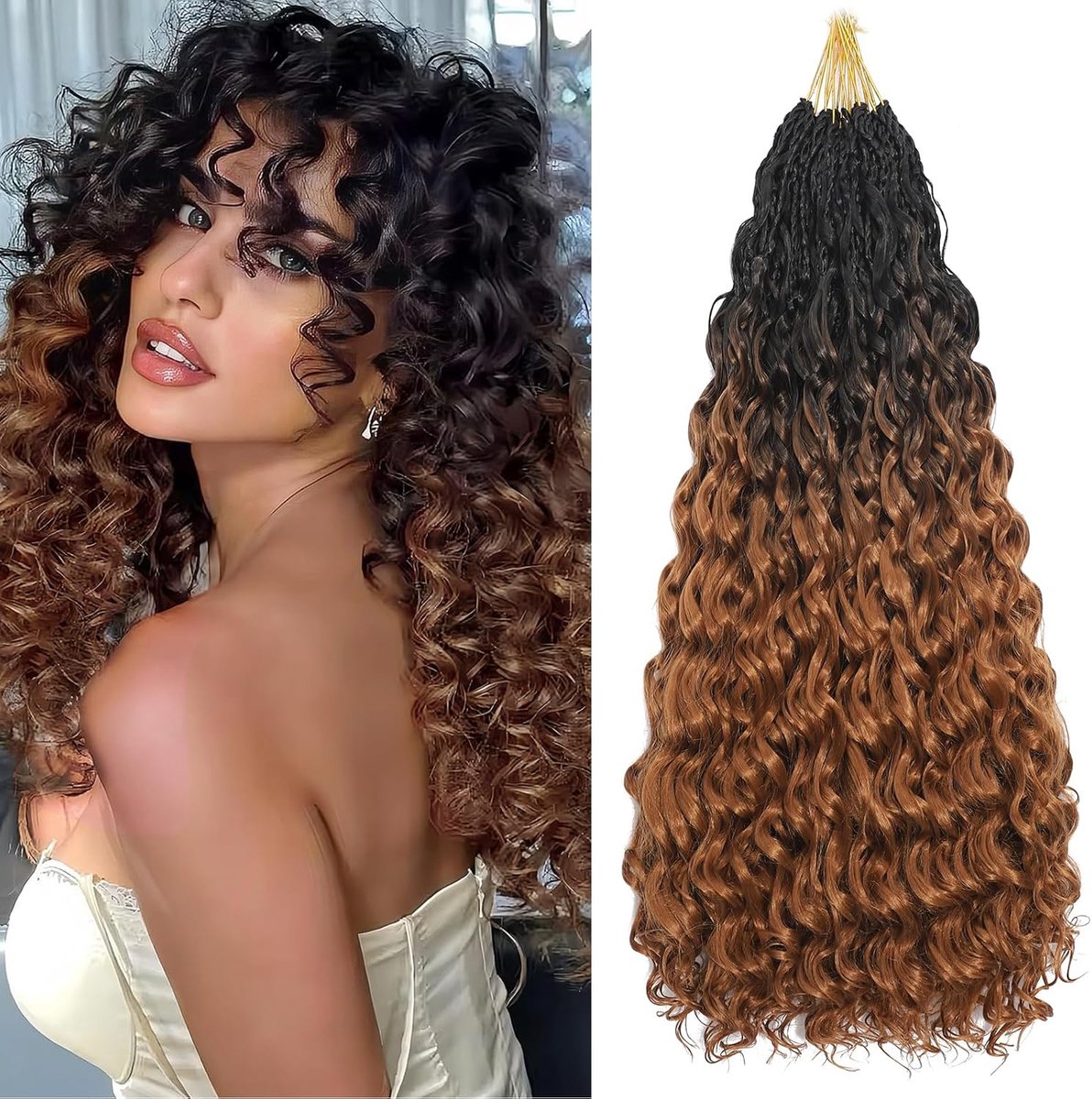Looped Ocean Wave gehaakt haar, 8 stuks, boho, oceaanvlechten, kort, krullend, gehaakt haar, voorgedraaid, synthetisch, diep golvend gehaakt haar voor vrouwen (1B/30, 45,7 cm)