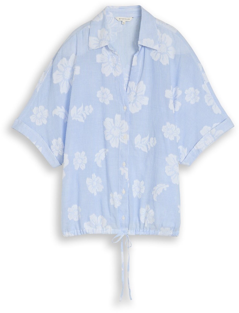 Tom Tailor - Oversized blouse met bloemenpatroon - Maat 42 - blue flower dobby